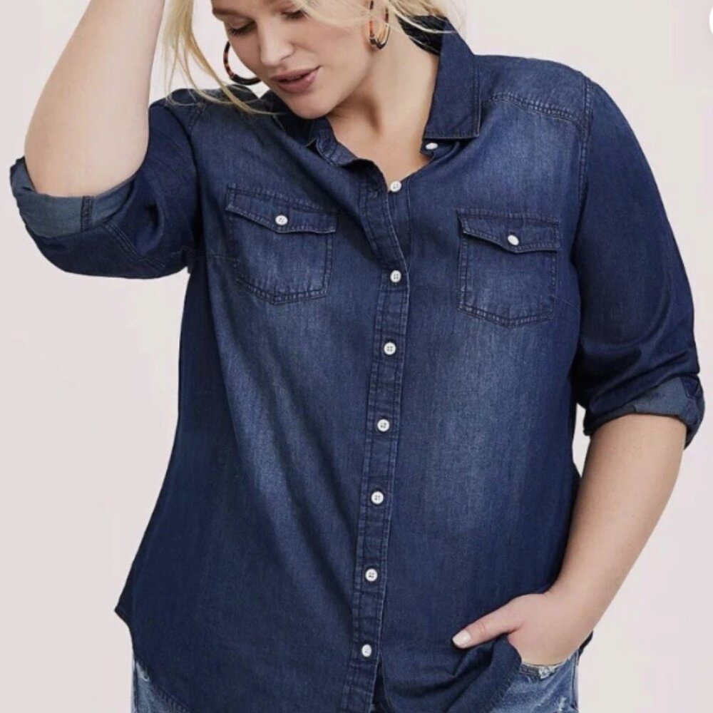 Torrid Taylor Denim Button Down Shirt - Dark Wash - 6X